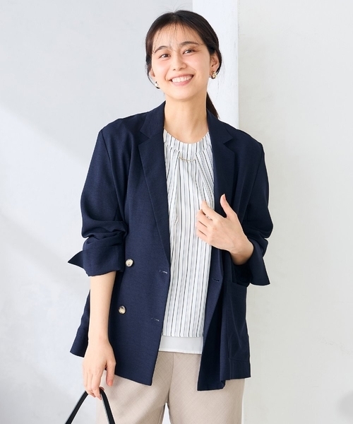 a.v.v(アーヴェヴェ)の「【接触冷感/UVカット】リネンライクダブルブレストジャケット【セットアップ対応/アンチピリング】(その他アウター・レディース・チャコールグレー/ネイビー/グレー系その他・38/36)」の13枚目の写真
