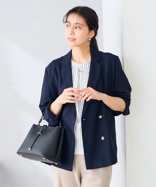 a.v.v(アーヴェヴェ)の「【接触冷感/UVカット】リネンライクダブルブレストジャケット【セットアップ対応/アンチピリング】(その他アウター・レディース・チャコールグレー/ネイビー/グレー系その他・38/36)」の14枚目の写真