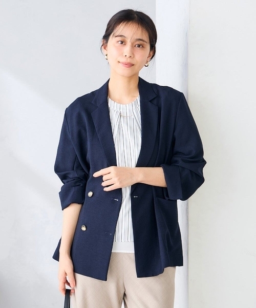 a.v.v(アーヴェヴェ)の「【接触冷感/UVカット】リネンライクダブルブレストジャケット【セットアップ対応/アンチピリング】(その他アウター・レディース・チャコールグレー/ネイビー/グレー系その他・38/36)」の15枚目の写真