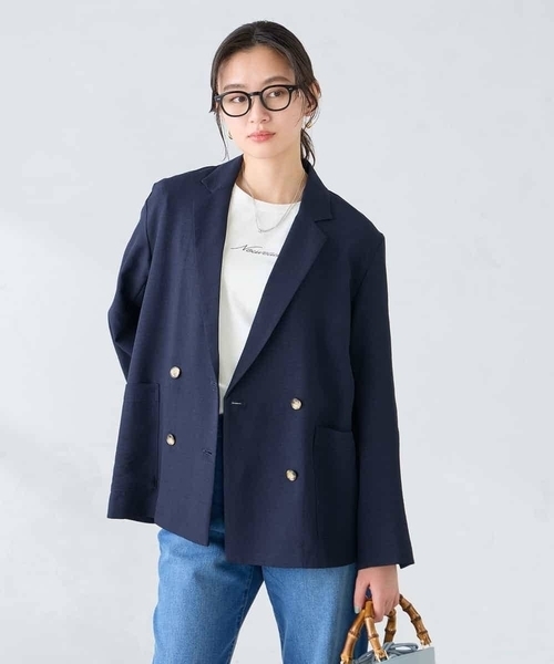 a.v.v(アーヴェヴェ)の「【接触冷感/UVカット】リネンライクダブルブレストジャケット【セットアップ対応/アンチピリング】(その他アウター・レディース・チャコールグレー/ネイビー/グレー系その他・38/36)」の18枚目の写真