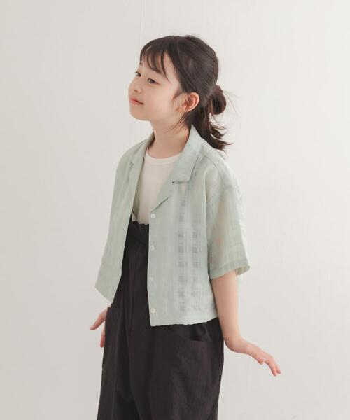 URBAN RESEARCH DOORS(アーバンリサーチドアーズ)の「シアーチェックオープンカラーシャツ(KIDS)(Tシャツ/カットソー・キッズ・ミント/ブラック・120/135)」の2枚目の写真