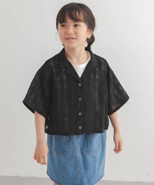 URBAN RESEARCH DOORS(アーバンリサーチドアーズ)の「シアーチェックオープンカラーシャツ(KIDS)(Tシャツ/カットソー・キッズ・ミント/ブラック・120/135)」の3枚目の写真