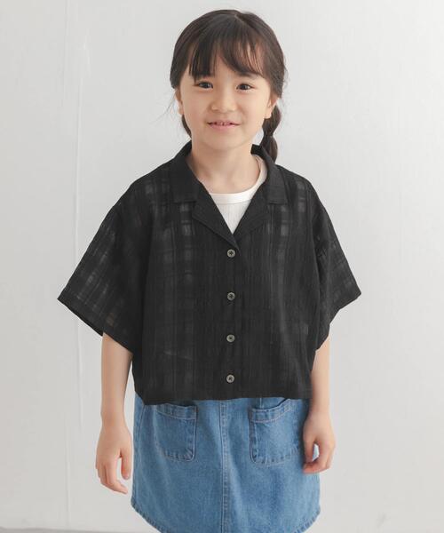 URBAN RESEARCH DOORS(アーバンリサーチドアーズ)の「シアーチェックオープンカラーシャツ(KIDS)(Tシャツ/カットソー・キッズ・ミント/ブラック・120/135)」の4枚目の写真
