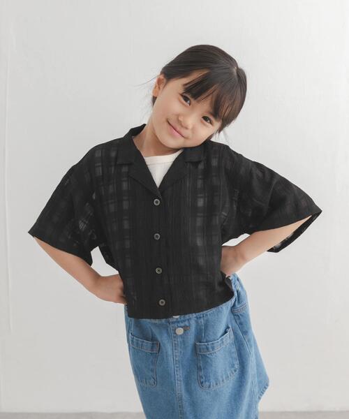 URBAN RESEARCH DOORS(アーバンリサーチドアーズ)の「シアーチェックオープンカラーシャツ(KIDS)(Tシャツ/カットソー・キッズ・ミント/ブラック・120/135)」の5枚目の写真