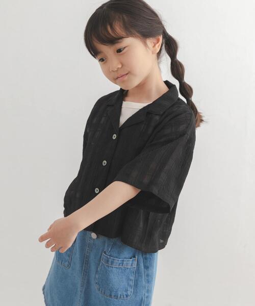 URBAN RESEARCH DOORS(アーバンリサーチドアーズ)の「シアーチェックオープンカラーシャツ(KIDS)(Tシャツ/カットソー・キッズ・ミント/ブラック・120/135)」の6枚目の写真