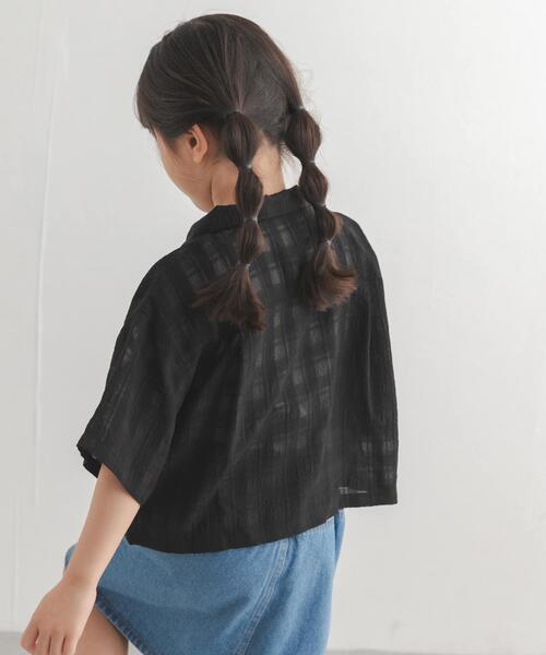 URBAN RESEARCH DOORS(アーバンリサーチドアーズ)の「シアーチェックオープンカラーシャツ(KIDS)(Tシャツ/カットソー・キッズ・ミント/ブラック・120/135)」の7枚目の写真