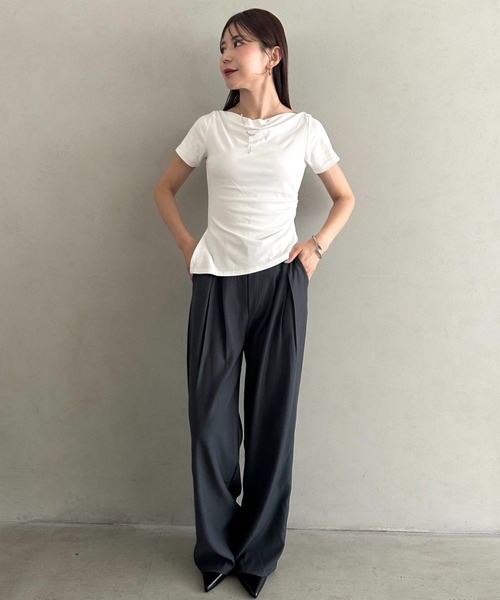 MYMOOD.(マイムード)の「丈感長めでシーズンレス♪ ベーシックデザインストレートスラックスパンツ【オフィスカジュアル】前ボタン仕様(スラックス・レディース・ブラック/ベージュ/グレー/アイボリー・FREE)」の7枚目の写真