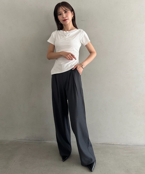 MYMOOD.(マイムード)の「丈感長めでシーズンレス♪ ベーシックデザインストレートスラックスパンツ【オフィスカジュアル】前ボタン仕様(スラックス・レディース・ブラック/ベージュ/グレー/アイボリー・FREE)」の8枚目の写真