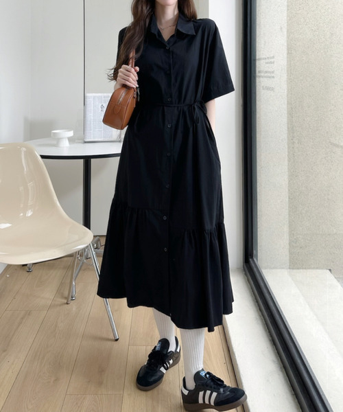 Ada.(エイダ)の「裾フレア 切替 シャツ ロング ワンピース(シャツワンピース・レディース・ホワイト/ブルー/ブラック・FREE)」の5枚目の写真
