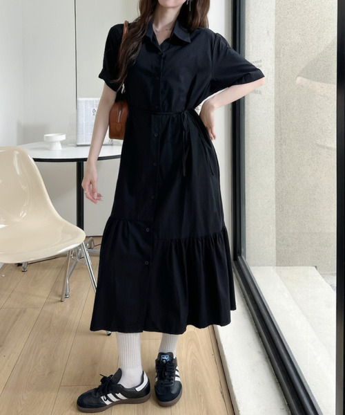 Ada.(エイダ)の「裾フレア 切替 シャツ ロング ワンピース(シャツワンピース・レディース・ホワイト/ブルー/ブラック・FREE)」の6枚目の写真