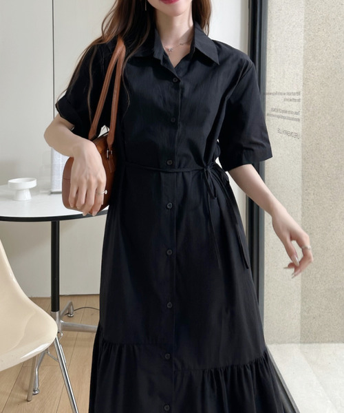 Ada.(エイダ)の「裾フレア 切替 シャツ ロング ワンピース(シャツワンピース・レディース・ホワイト/ブルー/ブラック・FREE)」の7枚目の写真