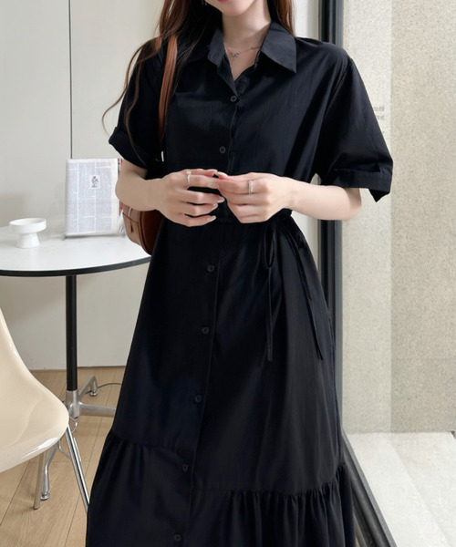 Ada.(エイダ)の「裾フレア 切替 シャツ ロング ワンピース(シャツワンピース・レディース・ホワイト/ブルー/ブラック・FREE)」の8枚目の写真