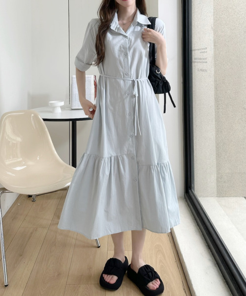 Ada.(エイダ)の「裾フレア 切替 シャツ ロング ワンピース(シャツワンピース・レディース・ホワイト/ブルー/ブラック・FREE)」の10枚目の写真