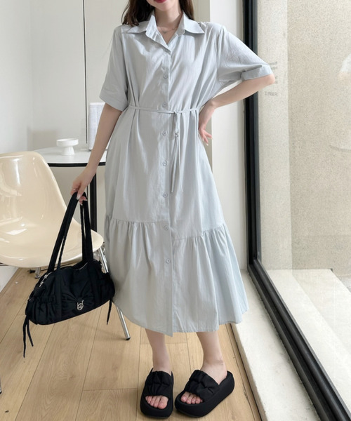 Ada.(エイダ)の「裾フレア 切替 シャツ ロング ワンピース(シャツワンピース・レディース・ホワイト/ブルー/ブラック・FREE)」の11枚目の写真