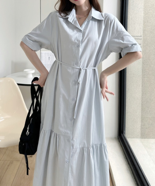 Ada.(エイダ)の「裾フレア 切替 シャツ ロング ワンピース(シャツワンピース・レディース・ホワイト/ブルー/ブラック・FREE)」の13枚目の写真