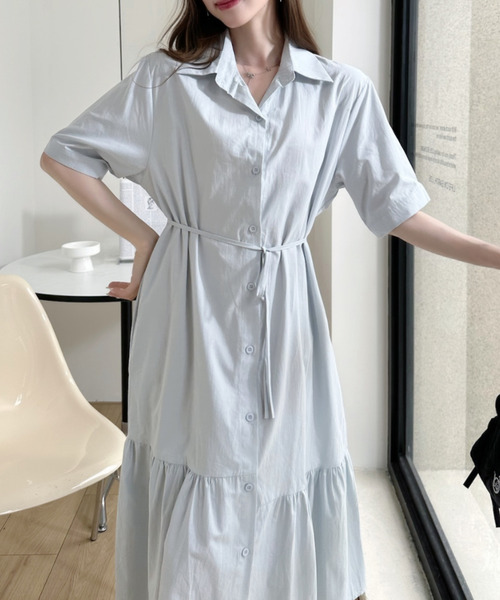 Ada.(エイダ)の「裾フレア 切替 シャツ ロング ワンピース(シャツワンピース・レディース・ホワイト/ブルー/ブラック・FREE)」の15枚目の写真