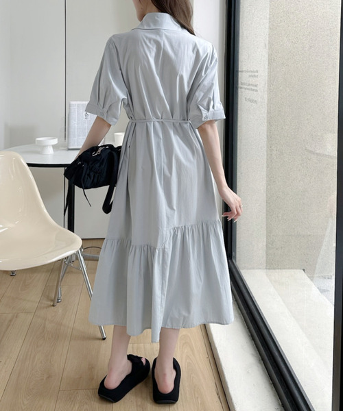 Ada.(エイダ)の「裾フレア 切替 シャツ ロング ワンピース(シャツワンピース・レディース・ホワイト/ブルー/ブラック・FREE)」の17枚目の写真