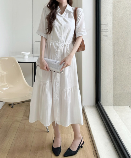 Ada.(エイダ)の「裾フレア 切替 シャツ ロング ワンピース(シャツワンピース・レディース・ホワイト/ブルー/ブラック・FREE)」の18枚目の写真