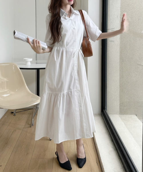Ada.(エイダ)の「裾フレア 切替 シャツ ロング ワンピース(シャツワンピース・レディース・ホワイト/ブルー/ブラック・FREE)」の19枚目の写真