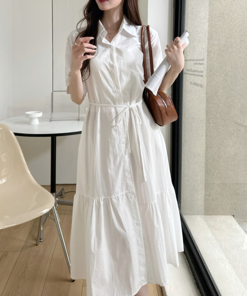 Ada.(エイダ)の「裾フレア 切替 シャツ ロング ワンピース(シャツワンピース・レディース・ホワイト/ブルー/ブラック・FREE)」の22枚目の写真