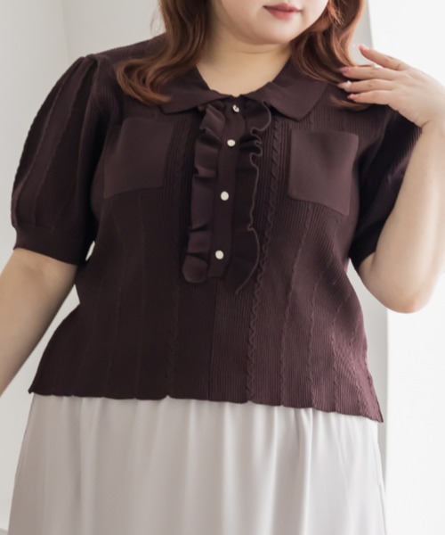 CLETTE（クレット）の「CLETTEオリジナルフリルポロニット（ニット/セーター・レディース・チャコールグレー/ワイン/アイボリー・3L/LL/4L）」の10枚目の写真
