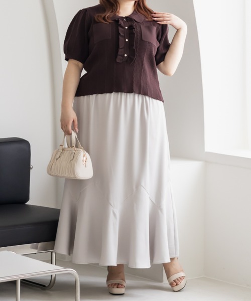 CLETTE（クレット）の「CLETTEオリジナルフリルポロニット（ニット/セーター・レディース・チャコールグレー/ワイン/アイボリー・3L/LL/4L）」の11枚目の写真