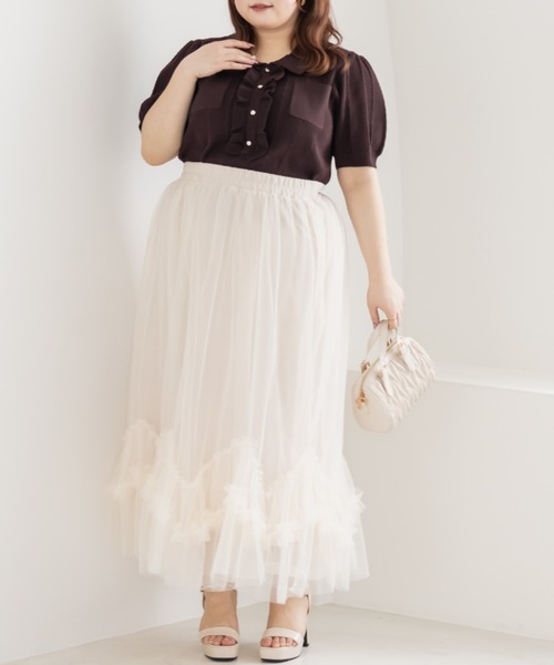 CLETTE（クレット）の「CLETTEオリジナルフリルポロニット（ニット/セーター・レディース・チャコールグレー/ワイン/アイボリー・3L/LL/4L）」の13枚目の写真