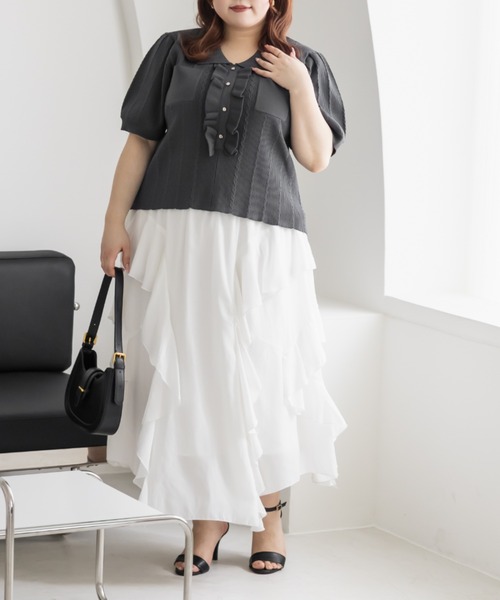 CLETTE（クレット）の「CLETTEオリジナルフリルポロニット（ニット/セーター・レディース・チャコールグレー/ワイン/アイボリー・3L/LL/4L）」の8枚目の写真