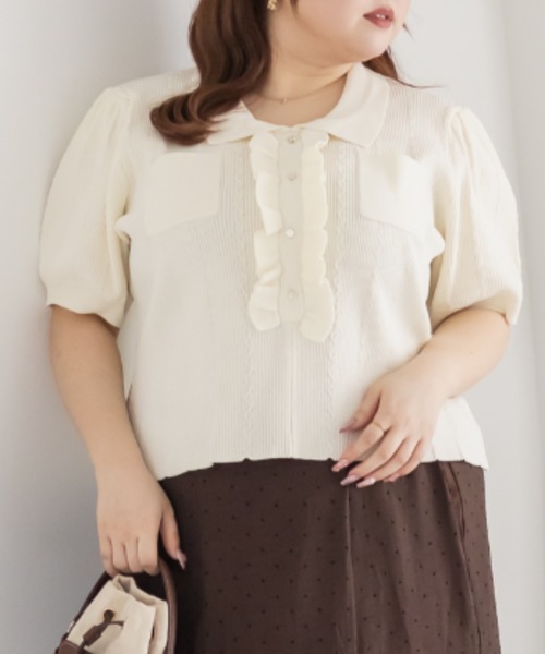 CLETTE（クレット）の「CLETTEオリジナルフリルポロニット（ニット/セーター・レディース・チャコールグレー/ワイン/アイボリー・3L/LL/4L）」の4枚目の写真