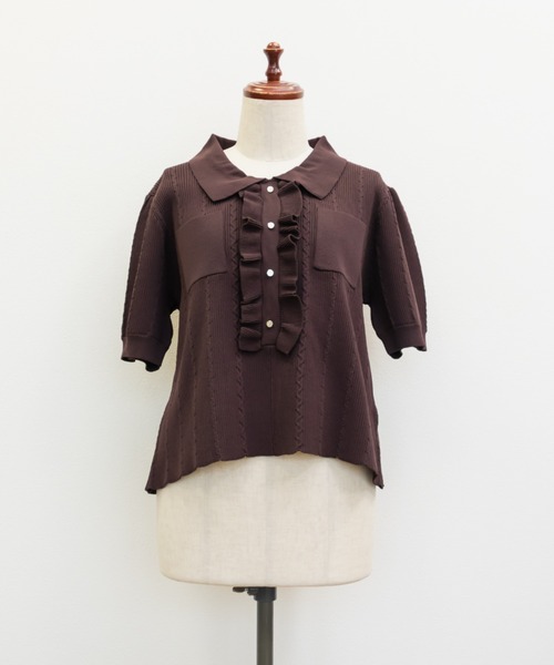 CLETTE（クレット）の「CLETTEオリジナルフリルポロニット（ニット/セーター・レディース・チャコールグレー/ワイン/アイボリー・3L/LL/4L）」の15枚目の写真