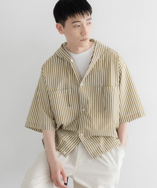 LOWRYS FARM(ローリーズファーム)の「【LFM(U)】ストライプフーディショートシャツSS 760995(シャツ/ブラウス・メンズ・ブラウン/ブルー・LARGE/MEDIUM)」の1枚目の写真