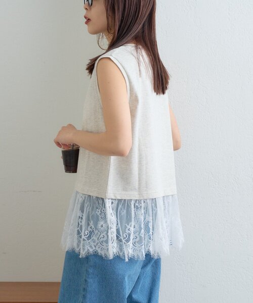 CIAOPANIC TYPY（チャオパニックティピー）の「【+1で着映え】裾レースノースリーブTee（タンクトップ・レディース・ホワイト/グレー/オフホワイト/ブラック・ONE SIZE）」の21枚目の写真
