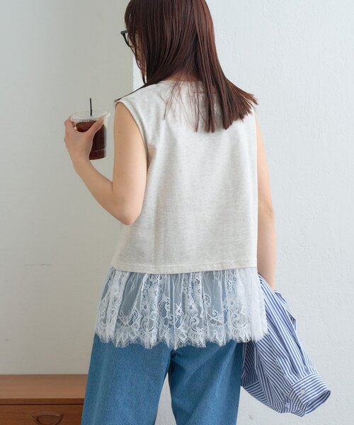 CIAOPANIC TYPY（チャオパニックティピー）の「【+1で着映え】裾レースノースリーブTee（タンクトップ・レディース・ホワイト/グレー/オフホワイト/ブラック・ONE SIZE）」の22枚目の写真