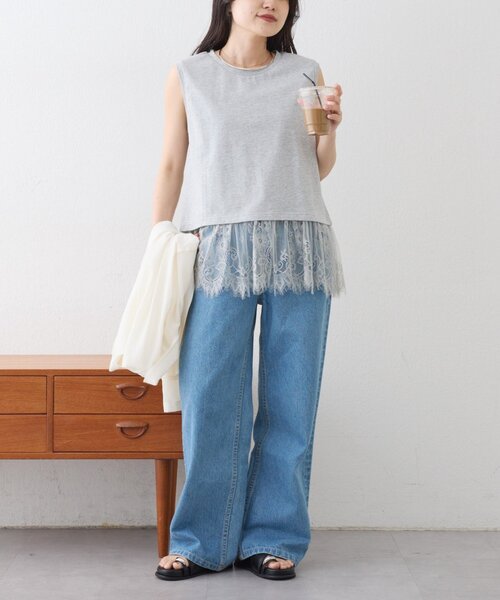 CIAOPANIC TYPY(チャオパニックティピー)の「【+1で着映え】裾レースノースリーブTee(タンクトップ・レディース・ホワイト/グレー/オフホワイト/ブラック・ONE SIZE)」の22枚目の写真