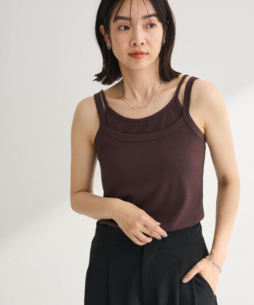 Green Parks(グリーンパークス)の「【適ON】レイヤードタンクトップ(インナーウェア/肌着・レディース・ブラウン/チャコールグレー/オフホワイト/ブラック・FREE)」の10枚目の写真