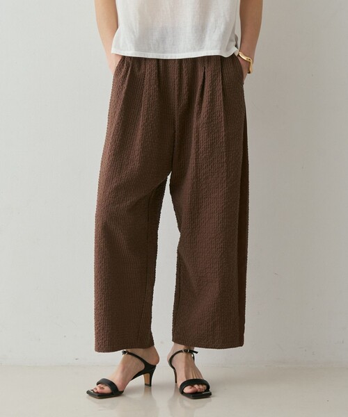 qualite(カリテ)の「【セットアップ対応】シアーギンガムクロップドパンツ 夏服 春服 リラックス 大人カジュアル(その他パンツ・レディース・ネイビー/ブラウン/ホワイト・38/36)」の3枚目の写真
