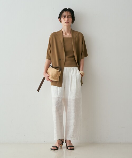 qualite(カリテ)の「【セットアップ対応】シアーギンガムクロップドパンツ 夏服 春服 リラックス 大人カジュアル(その他パンツ・レディース・ネイビー/ブラウン/ホワイト・38/36)」の10枚目の写真