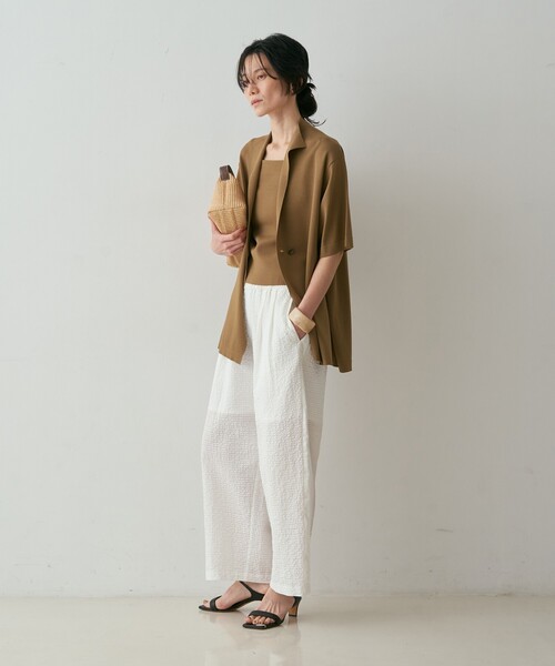 qualite(カリテ)の「【セットアップ対応】シアーギンガムクロップドパンツ 夏服 春服 リラックス 大人カジュアル(その他パンツ・レディース・ネイビー/ブラウン/ホワイト・38/36)」の11枚目の写真