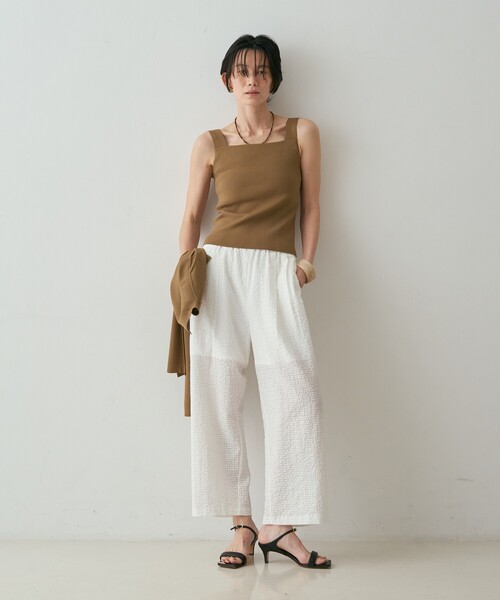 qualite(カリテ)の「【セットアップ対応】シアーギンガムクロップドパンツ 夏服 春服 リラックス 大人カジュアル(その他パンツ・レディース・ネイビー/ブラウン/ホワイト・38/36)」の17枚目の写真