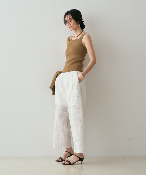 qualite(カリテ)の「【セットアップ対応】シアーギンガムクロップドパンツ 夏服 春服 リラックス 大人カジュアル(その他パンツ・レディース・ネイビー/ブラウン/ホワイト・38/36)」の18枚目の写真