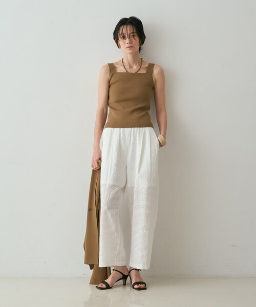 qualite(カリテ)の「【セットアップ対応】シアーギンガムクロップドパンツ 夏服 春服 リラックス 大人カジュアル(その他パンツ・レディース・ネイビー/ブラウン/ホワイト・38/36)」の19枚目の写真
