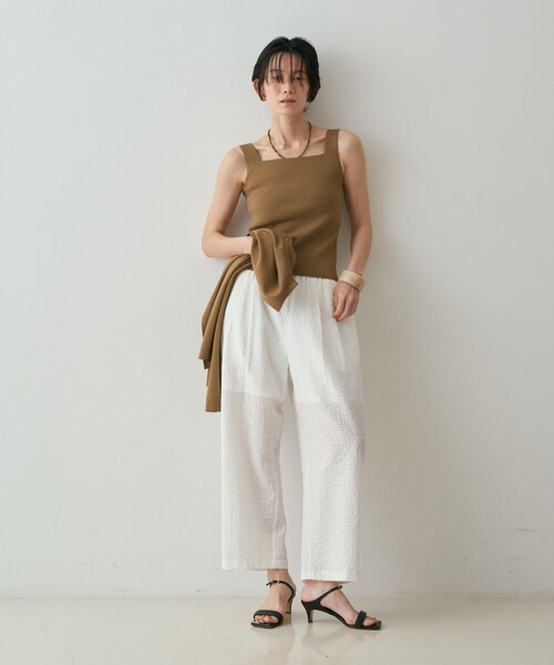 qualite(カリテ)の「【セットアップ対応】シアーギンガムクロップドパンツ 夏服 春服 リラックス 大人カジュアル(その他パンツ・レディース・ネイビー/ブラウン/ホワイト・38/36)」の20枚目の写真
