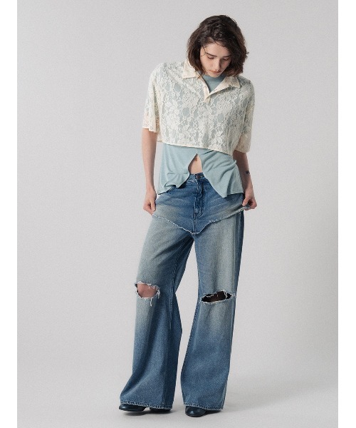 ELCHELE(エルチェレ)の「LACE POLO SHIRT(Tシャツ/カットソー・レディース・オフホワイト/ブラック/ベビーピンク・FREE)」の9枚目の写真