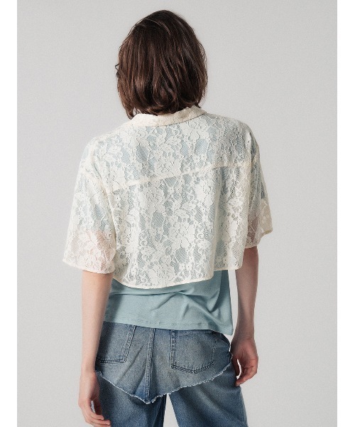 ELCHELE(エルチェレ)の「LACE POLO SHIRT(Tシャツ/カットソー・レディース・オフホワイト/ブラック/ベビーピンク・FREE)」の8枚目の写真