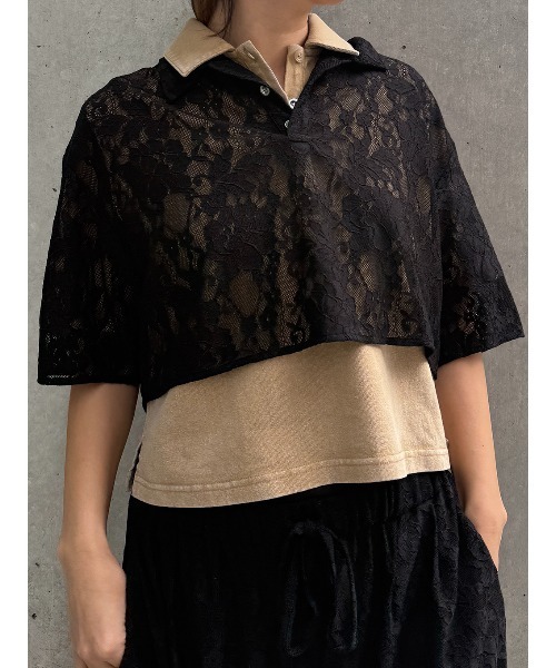 ELCHELE(エルチェレ)の「LACE POLO SHIRT(Tシャツ/カットソー・レディース・オフホワイト/ブラック/ベビーピンク・FREE)」の17枚目の写真