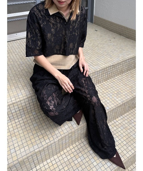 ELCHELE(エルチェレ)の「LACE POLO SHIRT(Tシャツ/カットソー・レディース・オフホワイト/ブラック/ベビーピンク・FREE)」の19枚目の写真