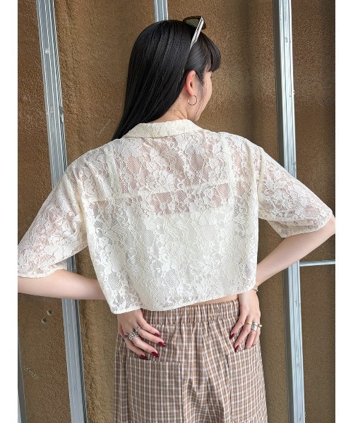 ELCHELE(エルチェレ)の「LACE POLO SHIRT(Tシャツ/カットソー・レディース・オフホワイト/ブラック/ベビーピンク・FREE)」の14枚目の写真