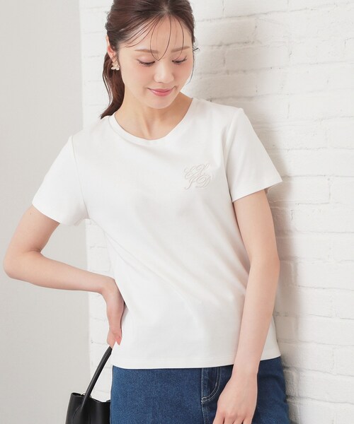 index（インデックス）の「【接触冷感】エンブレムロゴ刺繍Tシャツ《UVケア/洗濯機OK》（Tシャツ/カットソー・レディース・ブラウン系その他5/ナチュラル/チャコールグレー/オフホワイト・38/36/44/42/40）」の5枚目の写真