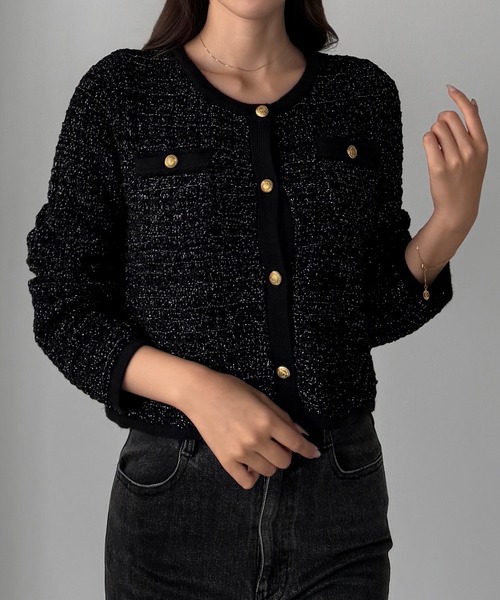 Louere（ルエレ）の「ラメニットツイードカーディガン（カーディガン/ボレロ・レディース・ブラック系その他/アイボリー/ブラック系その他2・LARGE/MEDIUM）」の5枚目の写真