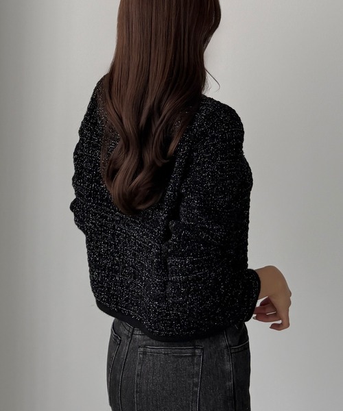 Louere（ルエレ）の「ラメニットツイードカーディガン（カーディガン/ボレロ・レディース・ブラック系その他/アイボリー/ブラック系その他2・LARGE/MEDIUM）」の7枚目の写真